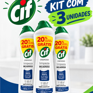 KIT C/ 3UN Limpador CIF Cremoso Original 450ml – Limpeza Milagrosa Multiuso Remove gordura e sujeiras difíceis