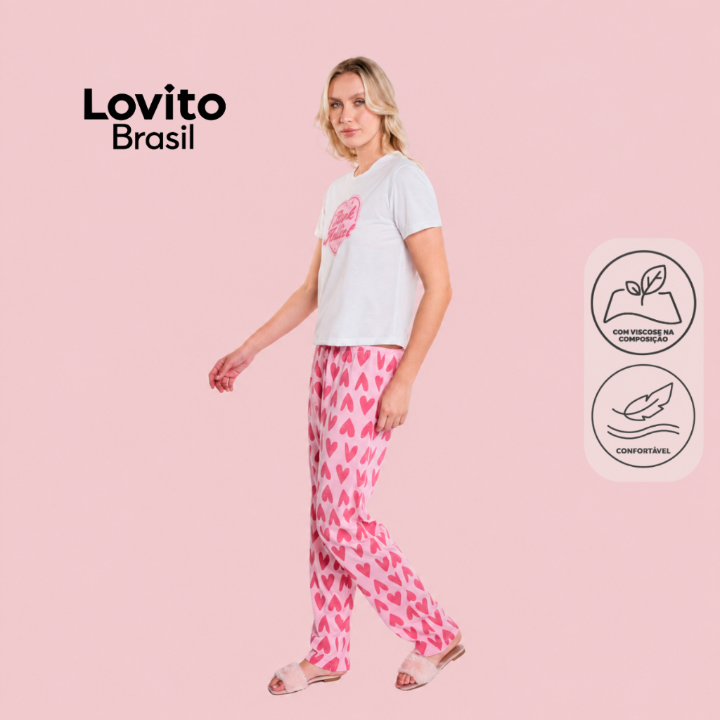 Lovito Conjunto de Pijama Calça Estampado Book Addict PJB20882118 — imagem 2 de 2