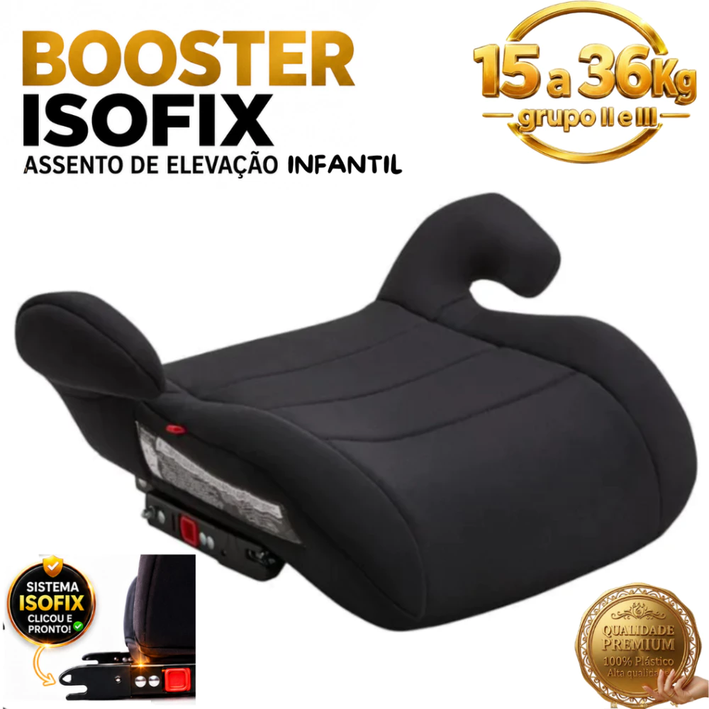 Assento de Carro Infantil ISOFIX 15 a 36kg Booster Banco de Elevação Cadeira Viagem FIX FIT Preto