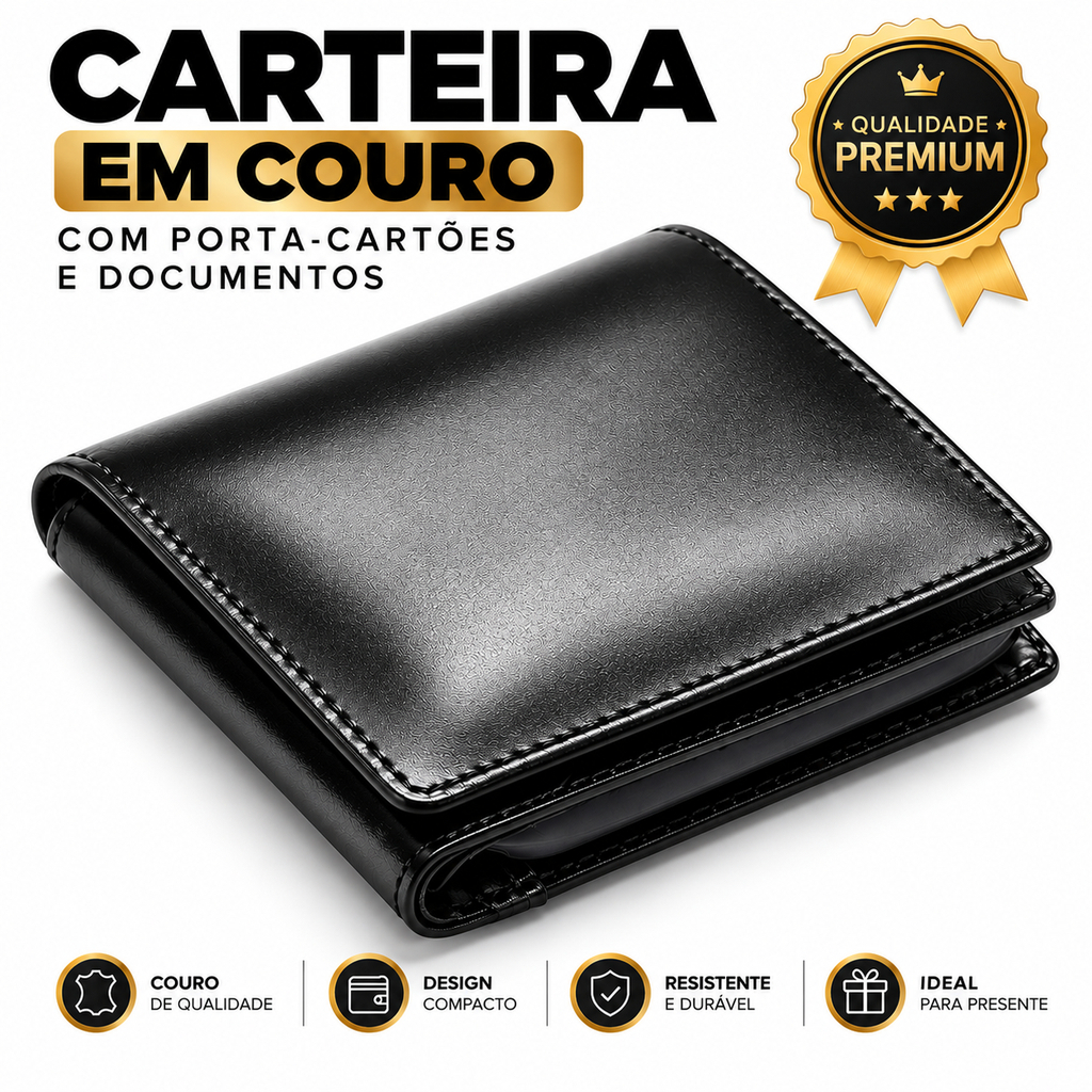 Carteira Masculina de Couro Porta Cartões RG CNH Modelo L Slim com Caixa