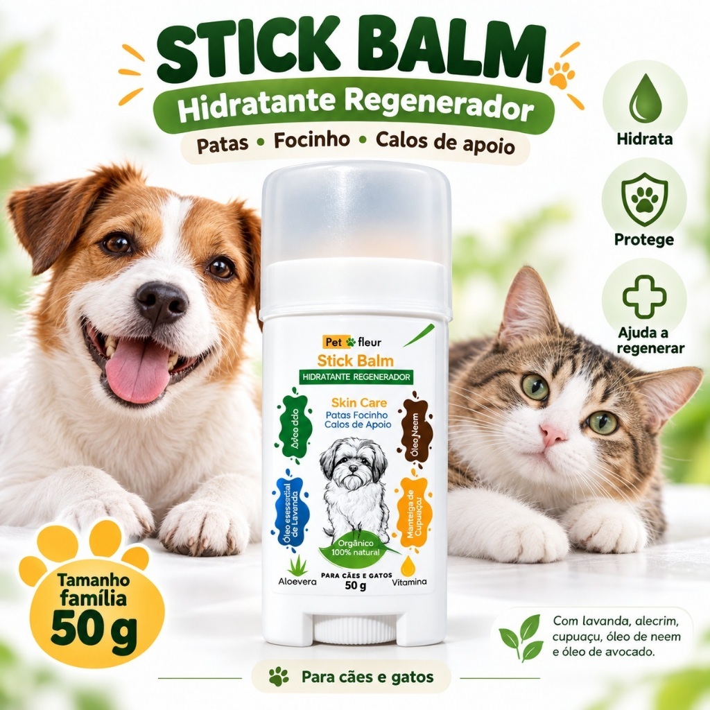 Hidratante Patas e focinhos Cães/Gatos Anti Coceira e Ressecamento Focinho e Calos - Tamanho Família 50 G