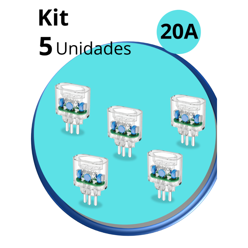 kit 5 Protetor de Surtos Elétricos e Queda de Energia Hrebos AD-701 20A Bivolt 110/220V Anti Raios Geladeira Tv Lavadora