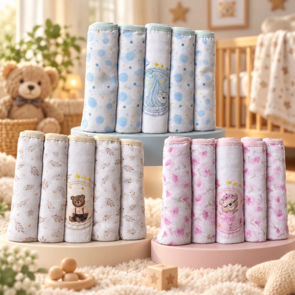 Fralda de Pano Bebê Bordada | Tecido Duplo 100% Algodão 70x68cm | Muito Mimo