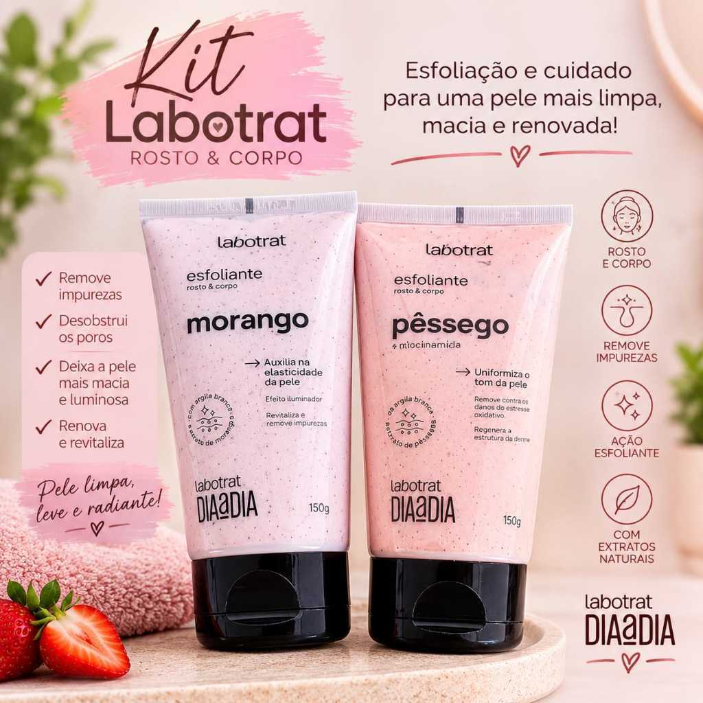 Kit Esfoliante Labotrat Rosto e Corpo 150g Skincare Limpeza de Pele Renovação Celular Uniformiza Tom da Pele