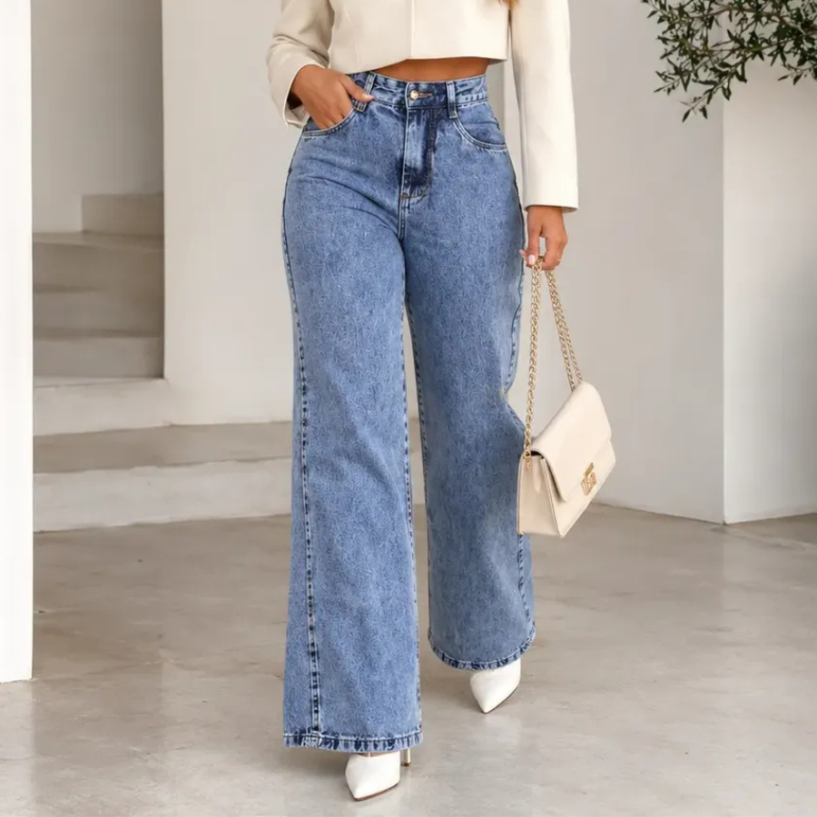 Calça Jeans Feminina Wide Leg Pantalona Cintura Alta Larga Casual Social Trabalho