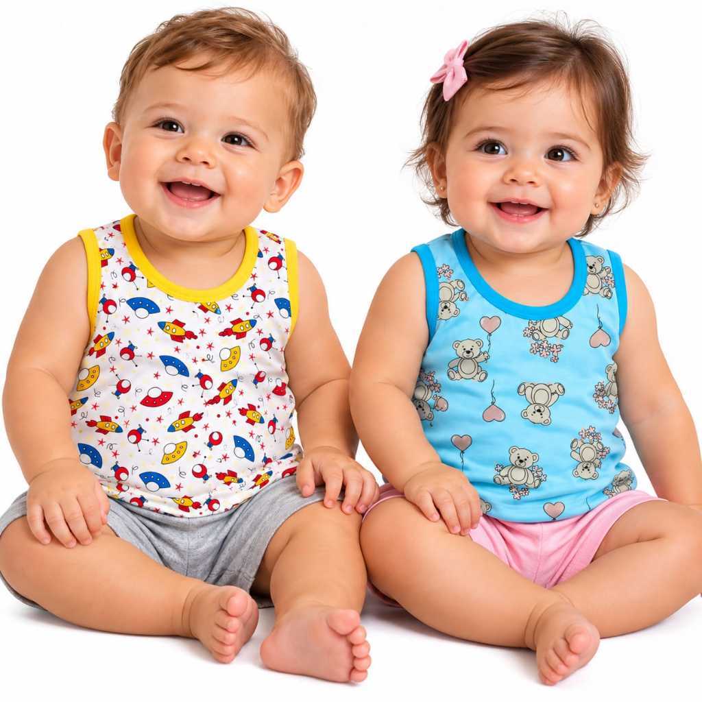 Camiseta Regata Pijama Bebê 100% Algodão Menino Menina 0 a 12 Meses | Unidade / Kit 3 / Kit 5