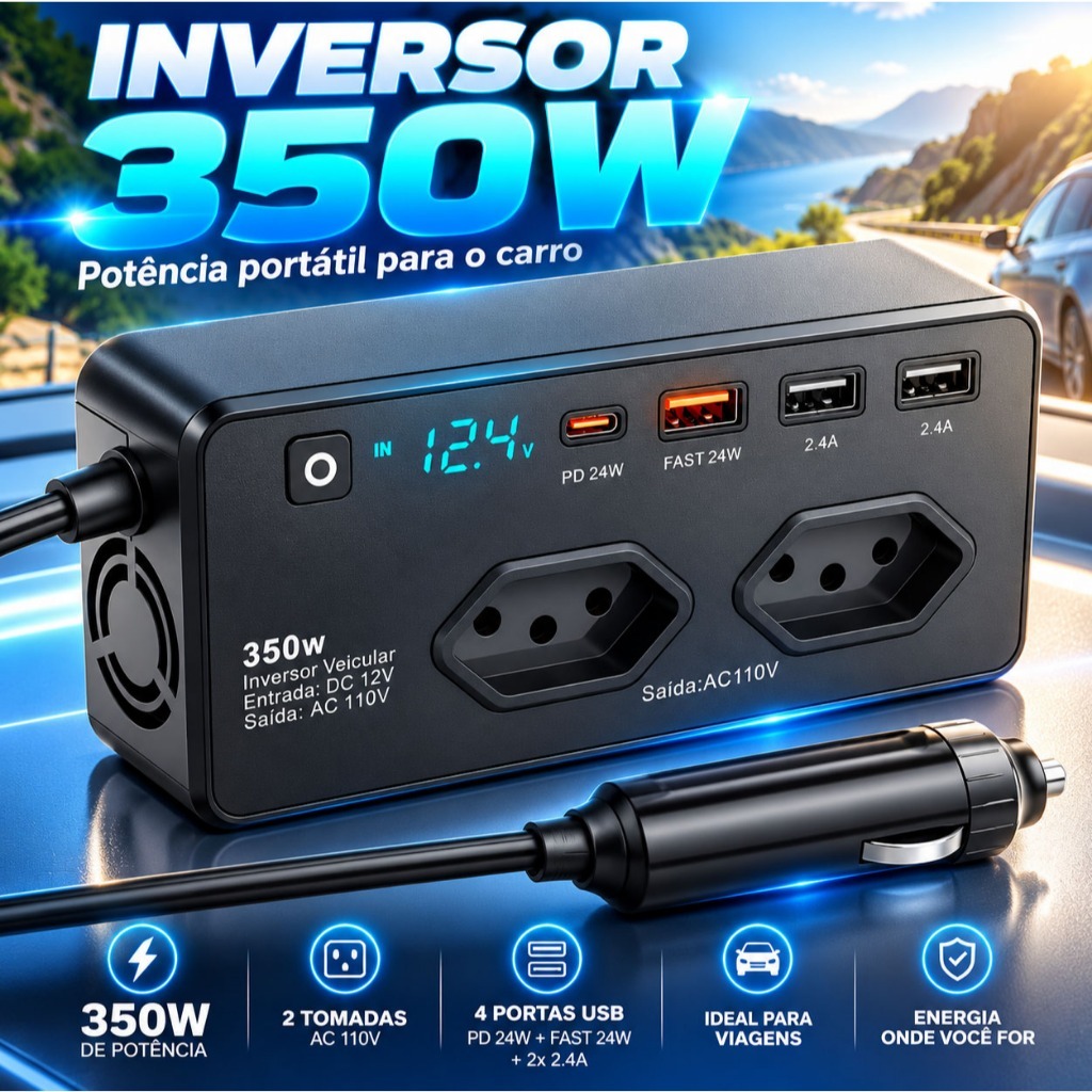 STARMEGA Inversor Automotivo 350W 12V para 110V/220V Tomada + 4 USB Carro Caminhão