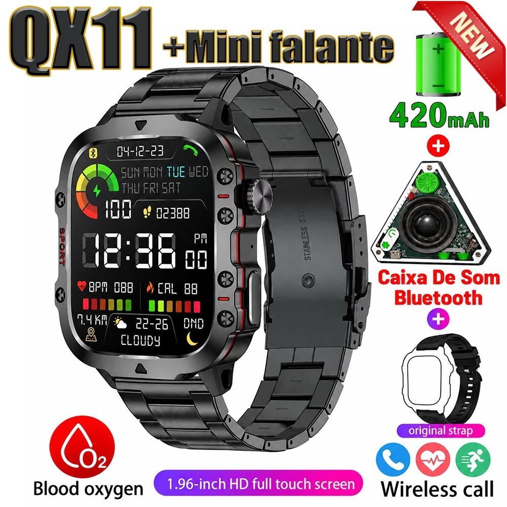 QX11 Relógio inteligente NFC esportivo masculino original com bateria grande frequência cardíaca