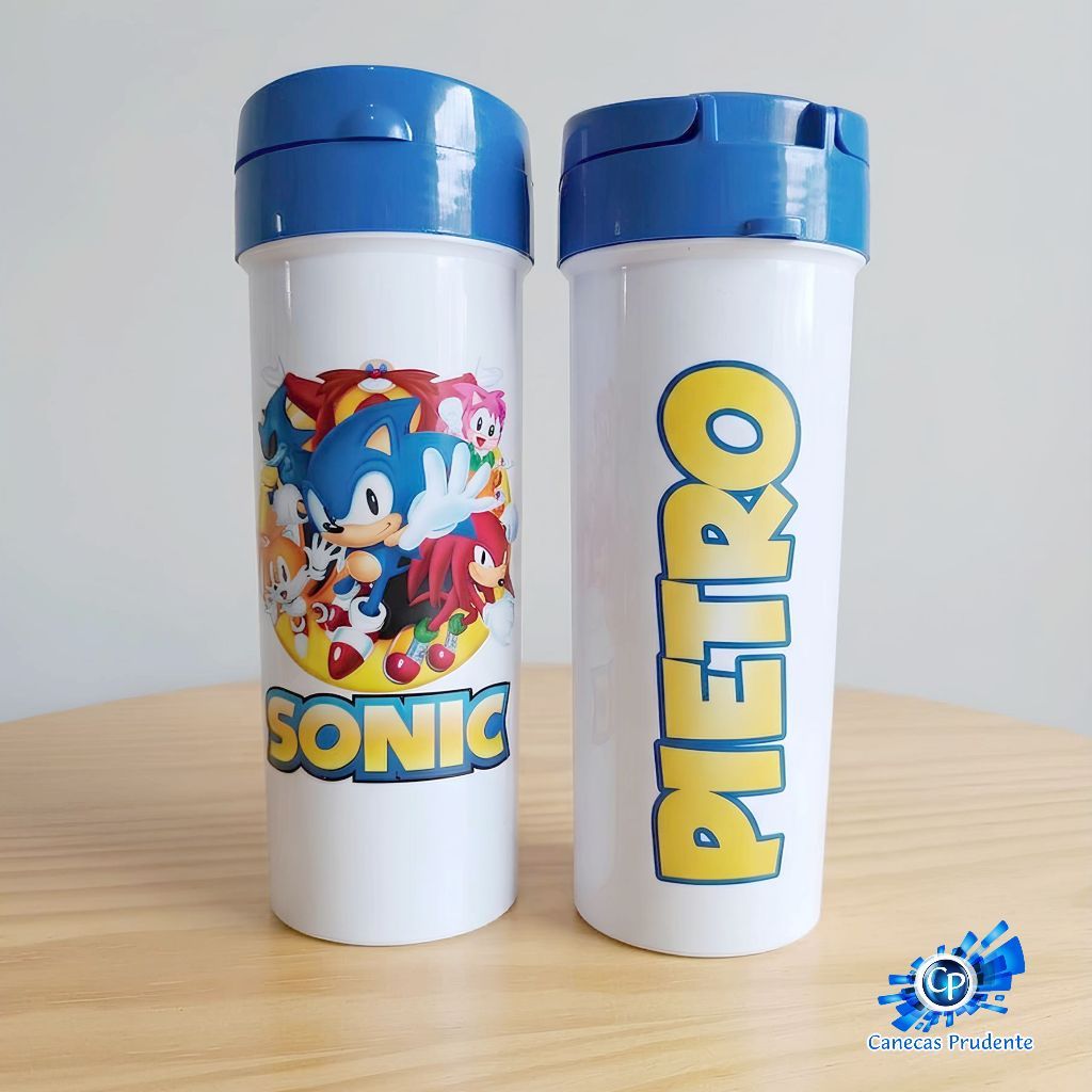 Garrafa para Água Plástica Sonic com nome personalizado escolar infantil