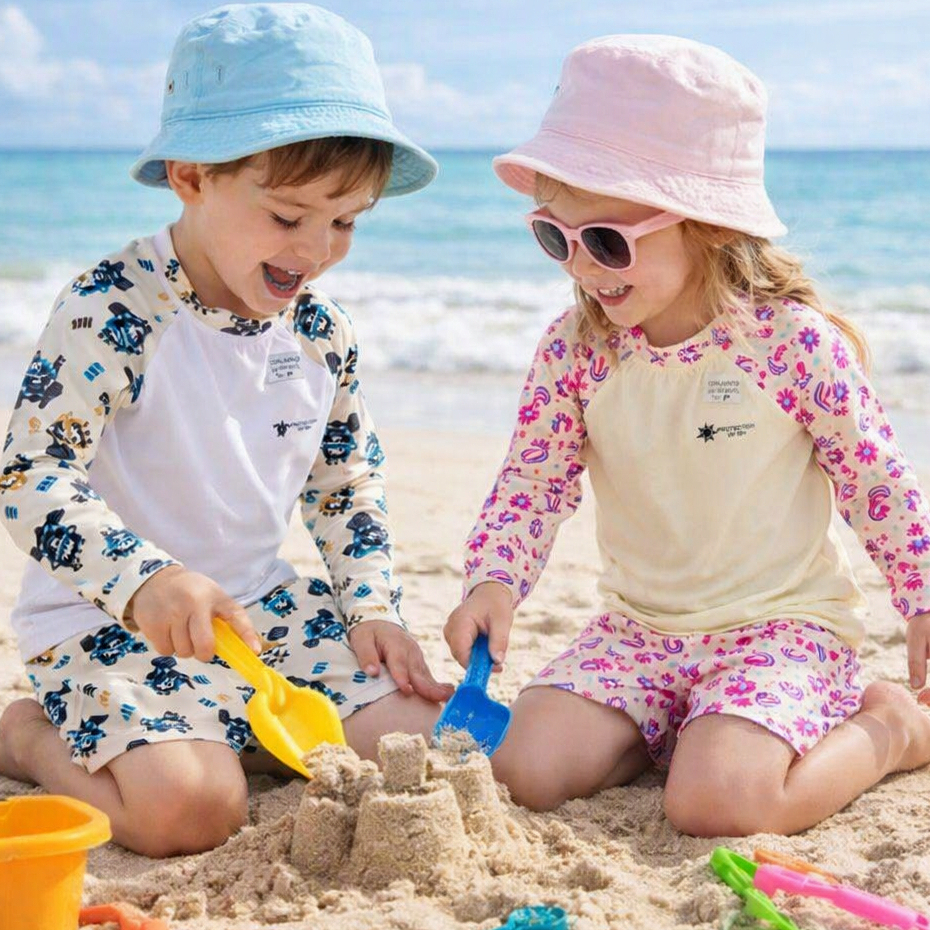 Conjunto Infantil Menino ou menina Proteção UV 50+ Camisa blusa Manga Longa e Short sunga biquíni Praia verão Piscina