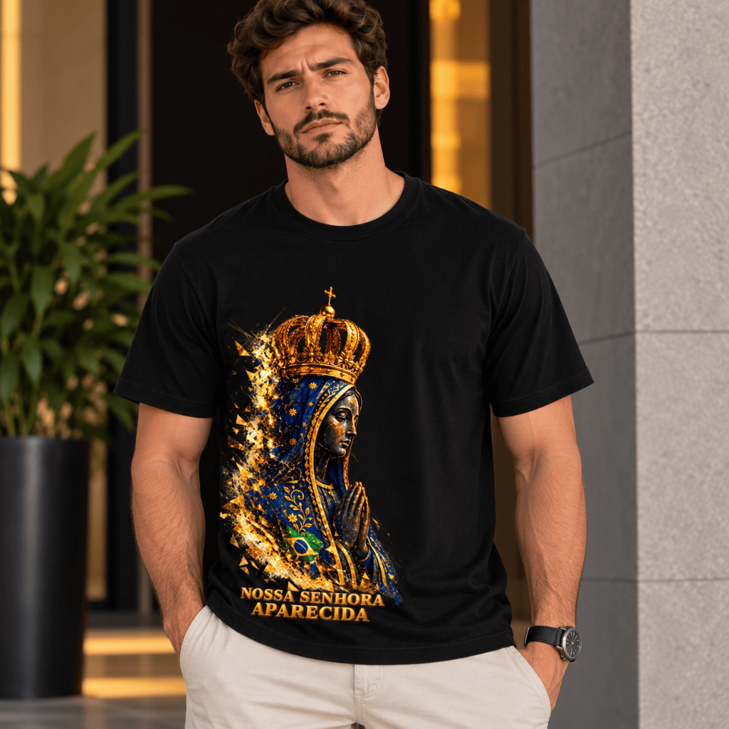 Camiseta Nossa Senhora Aparecida Católica Religiosa Unissex Fé Padroeira do Brasil Estampada P ao GG 4 Cores