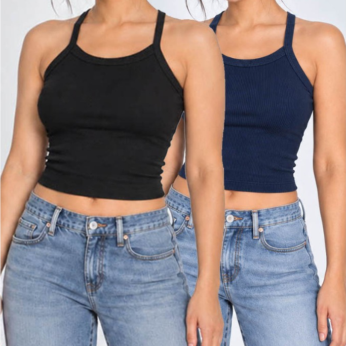Kit 2 Cropped Feminino Canelada Regata Feminina Camiseta Básica Feminina Croped Regatinha Cropet canelado básico algodão