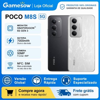 Poco M8S 5G, Versão Global, 128/256GB + 6/8GB RAM, Processador Snapdragon 6s Gen 3, Bateria 7000mAh