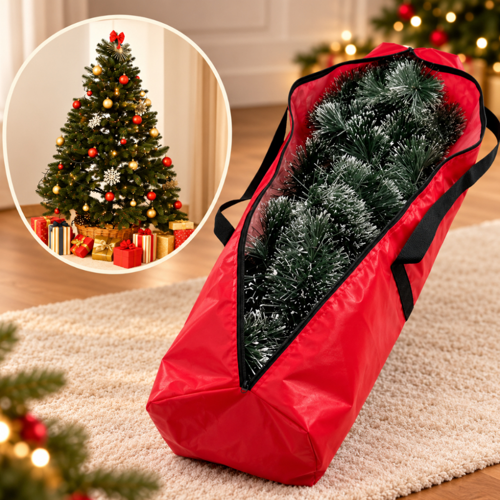 Bolsa Protetora Impermeável Para Árvore De Natal Vermelha Armazenamento E Transporte