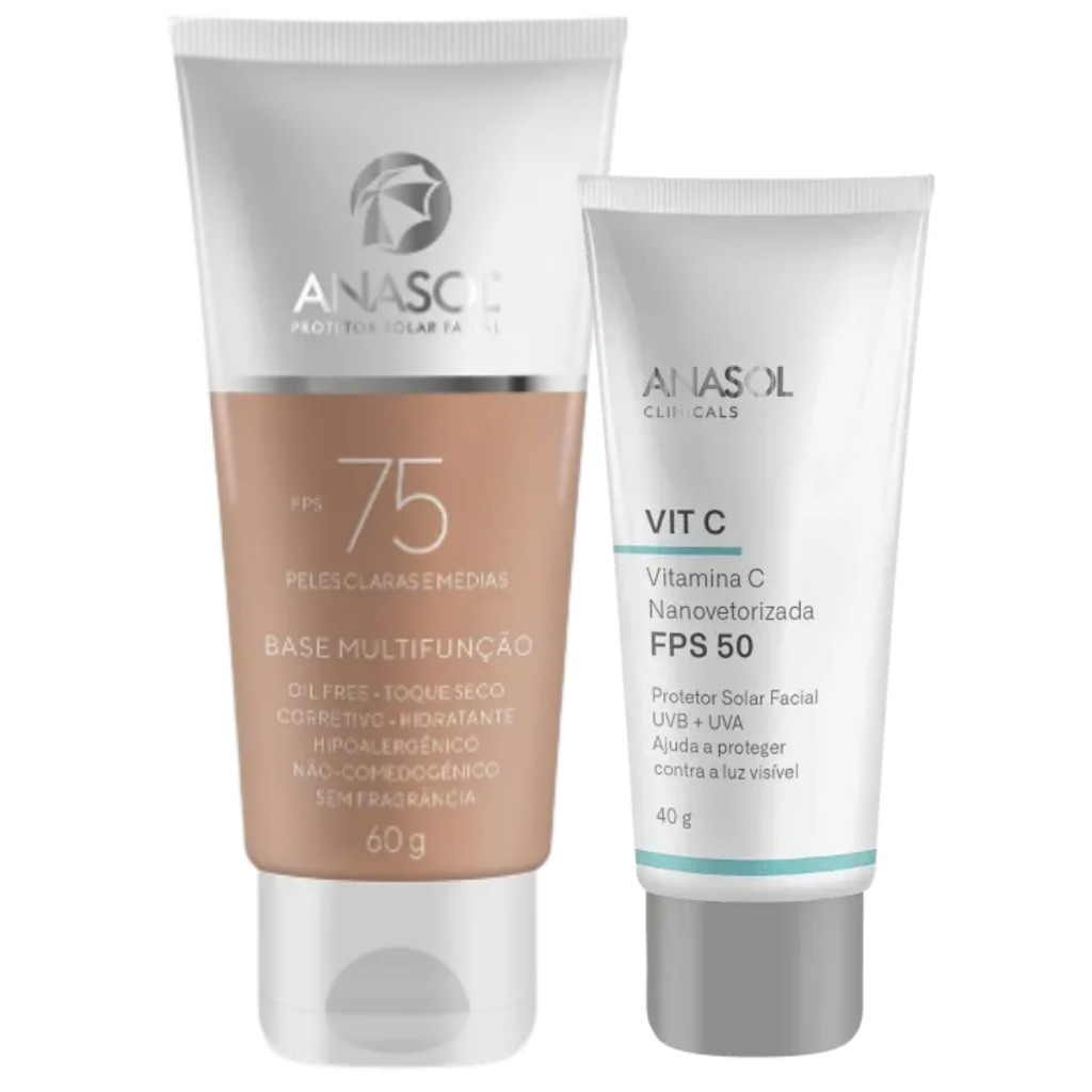 Imagem Kit Base FPS 75 Protetor Vit C Anasol Protetor Facial com Cor 60g + Protetor Vitamina C FPS 50 40g