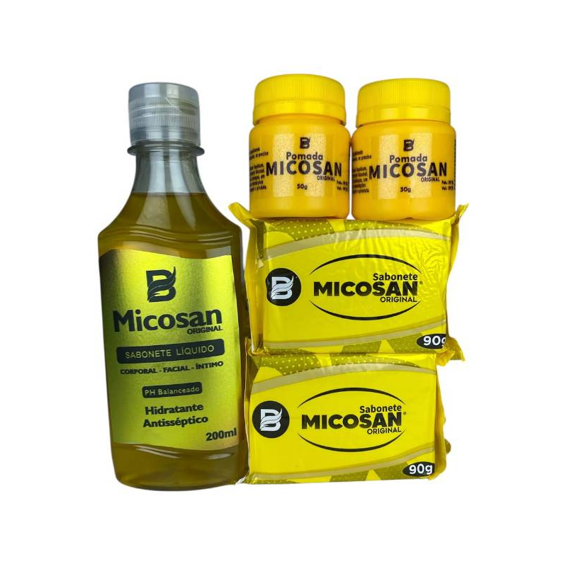 Kit Micosan Clareador com 2 Pomadas 2 Sabonete em Barra e 1 Sabonete Líquido Baruc Cosméticos