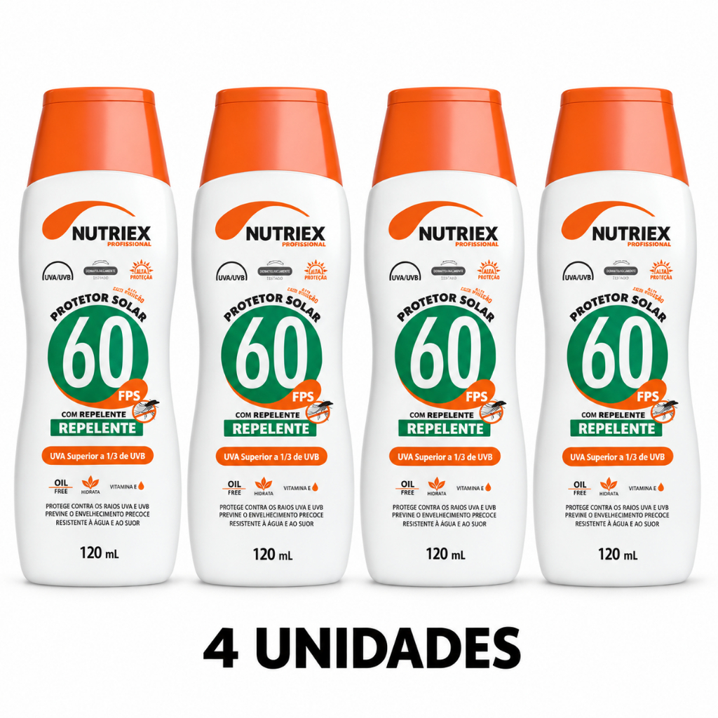 Protetor Solar FPS60 Nutriex  Com Repelente Kit 4 Unidades 120ml Uso Diário