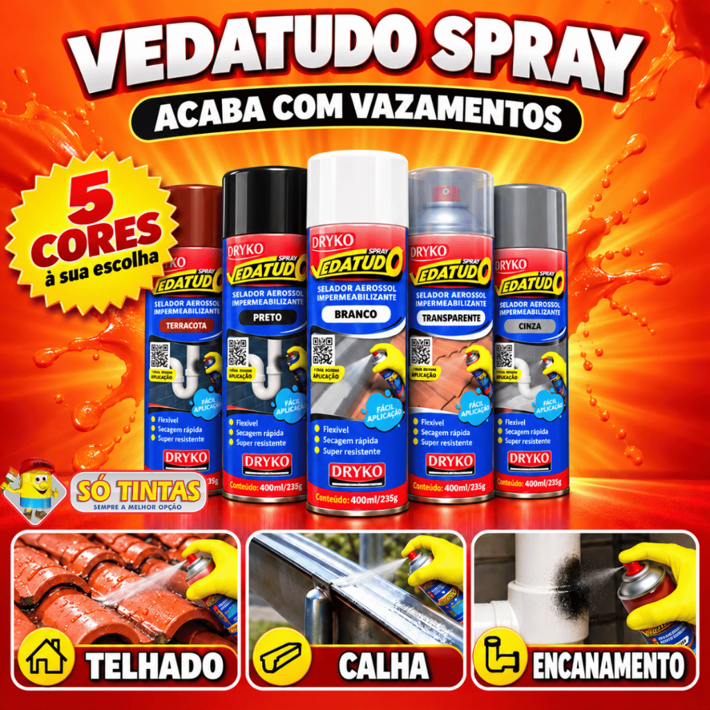 Spray Impermeabilizante VedaTudo 400ml/235g Dryko Emborrachado Impermeável Cores
