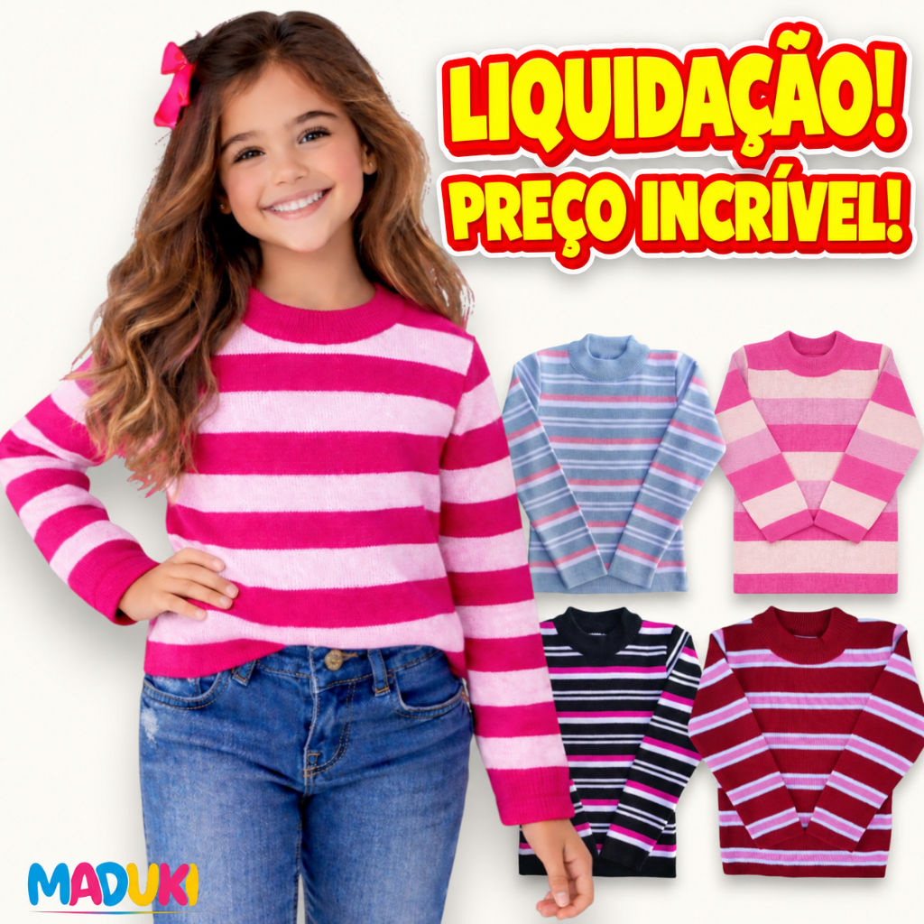 Kit 2 Blusas Infantil Menina Tricot Lã Inverno Quentinha Tamanhos 2 ao 16