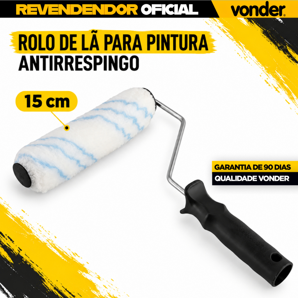 Rolo Para Pintura Lã Não Respinga 14MMx15CM Com Cabo Vonder ENVIO IMEDIATO Resistente Profissional