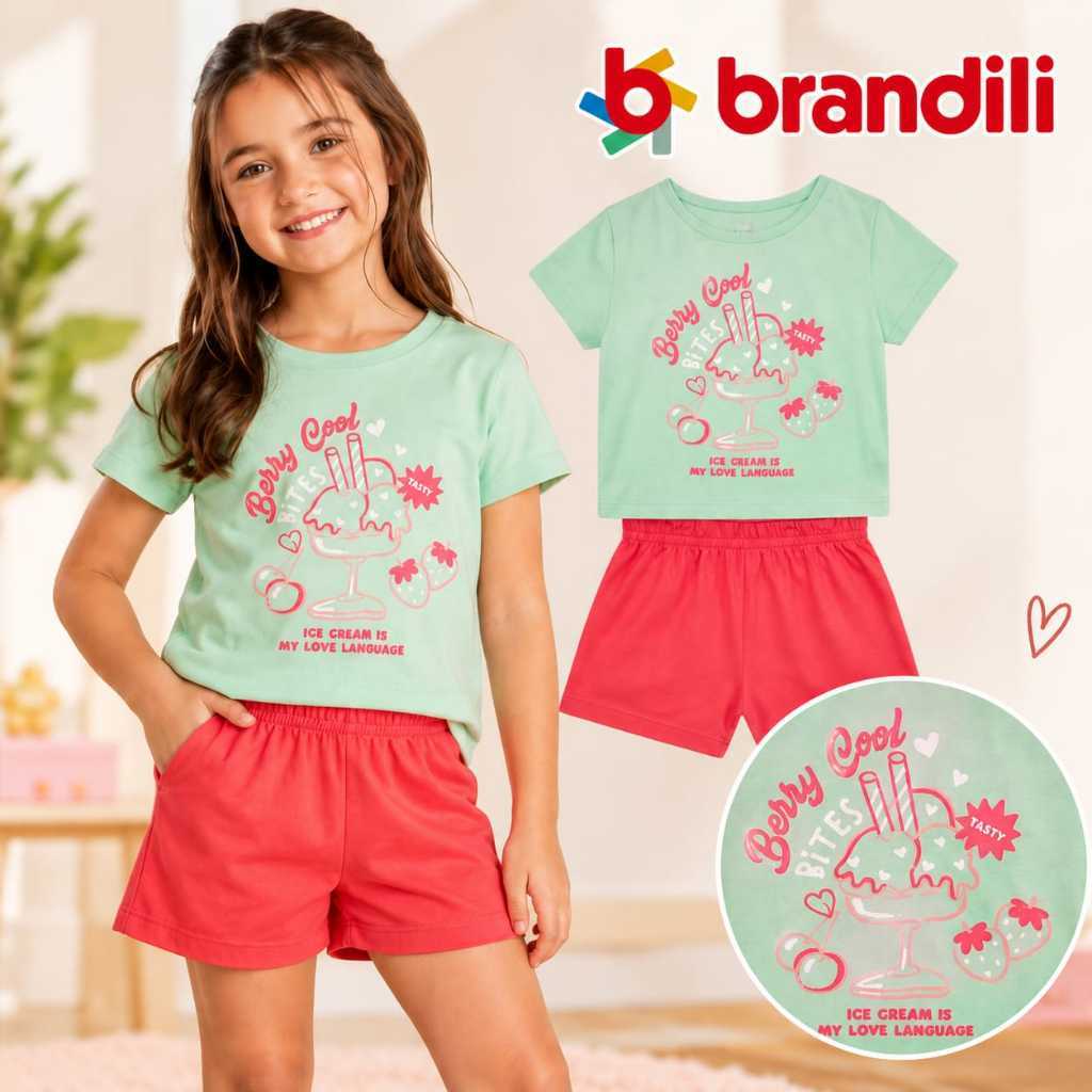 Conjunto Infantil Menina de Blusa Meia Malha / Shorts Moletinho Leve BRANDILI - 4 a 10 anos