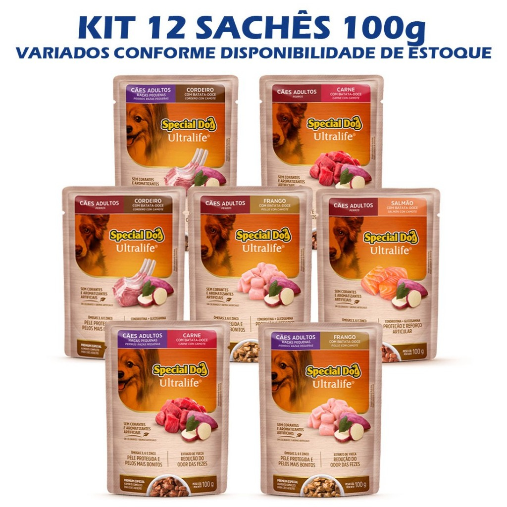 Sache Special Dog Ultralife Ração úmida Cães Adultos Porte e Sabores Sortidos 12un 100g