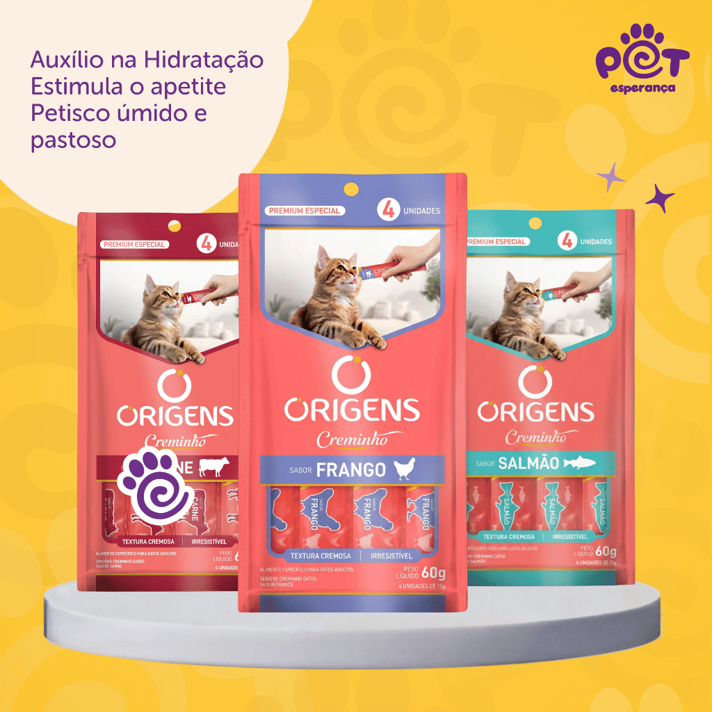 Petisco Úmido Origens Creminho Tipo Churu para Gatos 60g Vários Sabores - com 4 sachês de 15g
