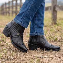 Bota Masculina Texana Country Couro Cano Curto Peão Elástico