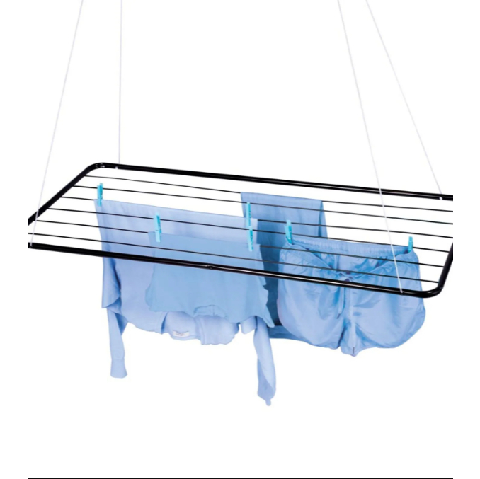 Varal de Teto Mor Preto 1,20m 9,3m 14kg com Regulagem de Altura
