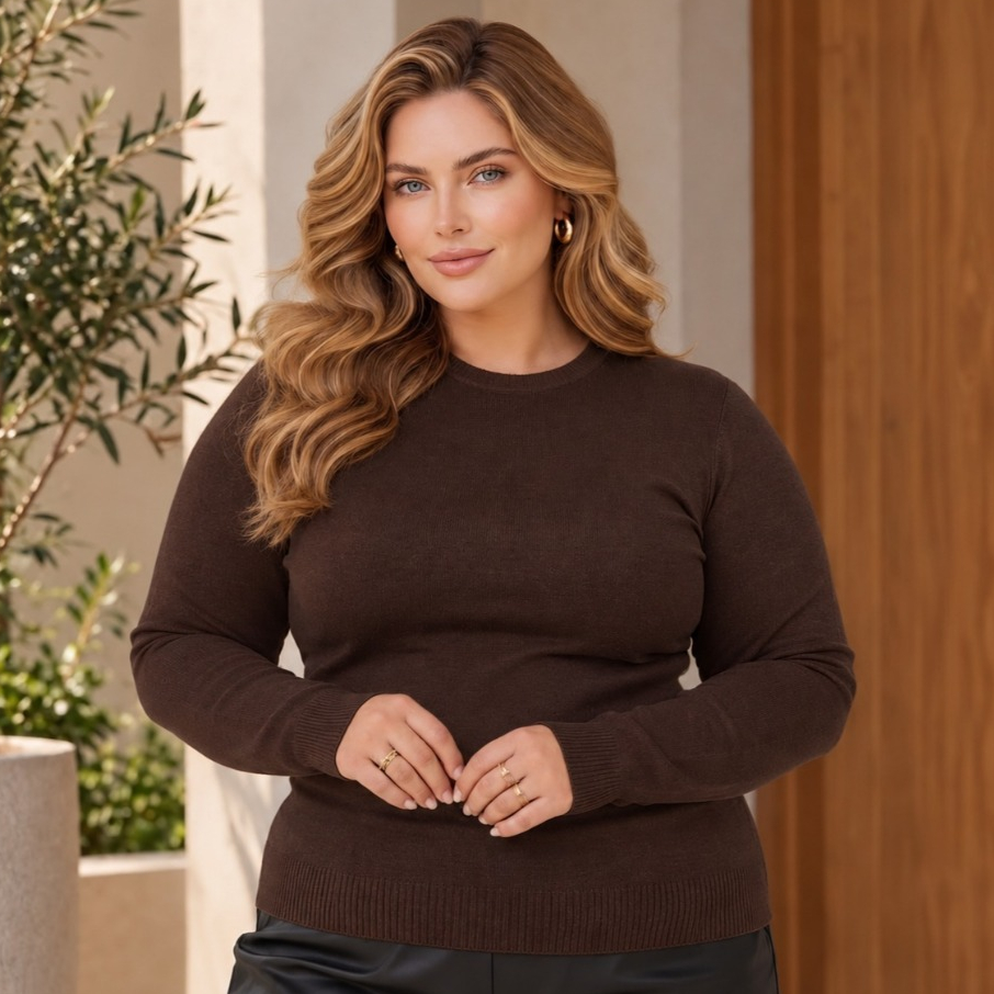 Blusa Feminina de Frio Tamanho G | Blusa de Frio Tamanho Grande | Básica Plus Size de Tricot