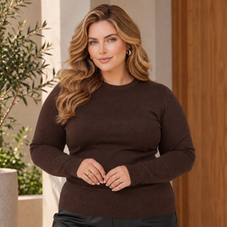 Blusa Feminina de Frio Tamanho G | Blusa de Frio Tamanho Grande | Básica Plus Size de Tricot