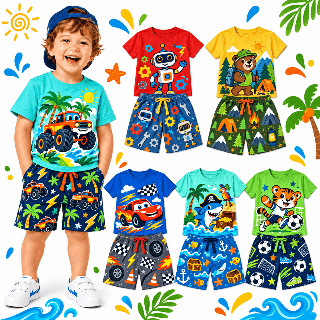 Kit Sortido 6 Peças de Roupas Infantil Bebê MENINO VERÃO Conjuntos de Verão Infantil Bebê Masculino Manga Curta Bebê