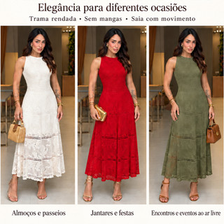 Vestido Midi Feminino Tricô Rendado Elegante Festas