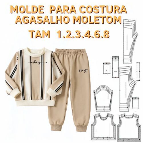 MOLDE CONJUNTO DE MOLETOM  INFANTIL 1 ao 8 UNISSEX - PAPEL KRAFT 80GR - CONJ001