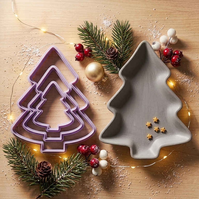 Kit Cortador 3 peças Arvore de Natal 21cm 14cm 9cm para Argila Ceramica Fria