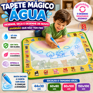 Tapete Mágico Água Infantil Reutilizável com Canetas e Moldes EVA