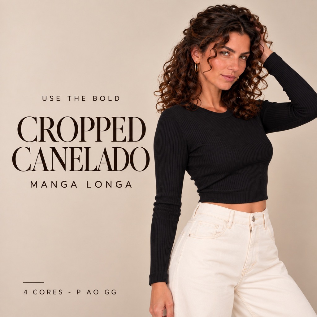 Blusa Cropped Manga Longa Feminino Canelado Malha Premium Confortável Inverno