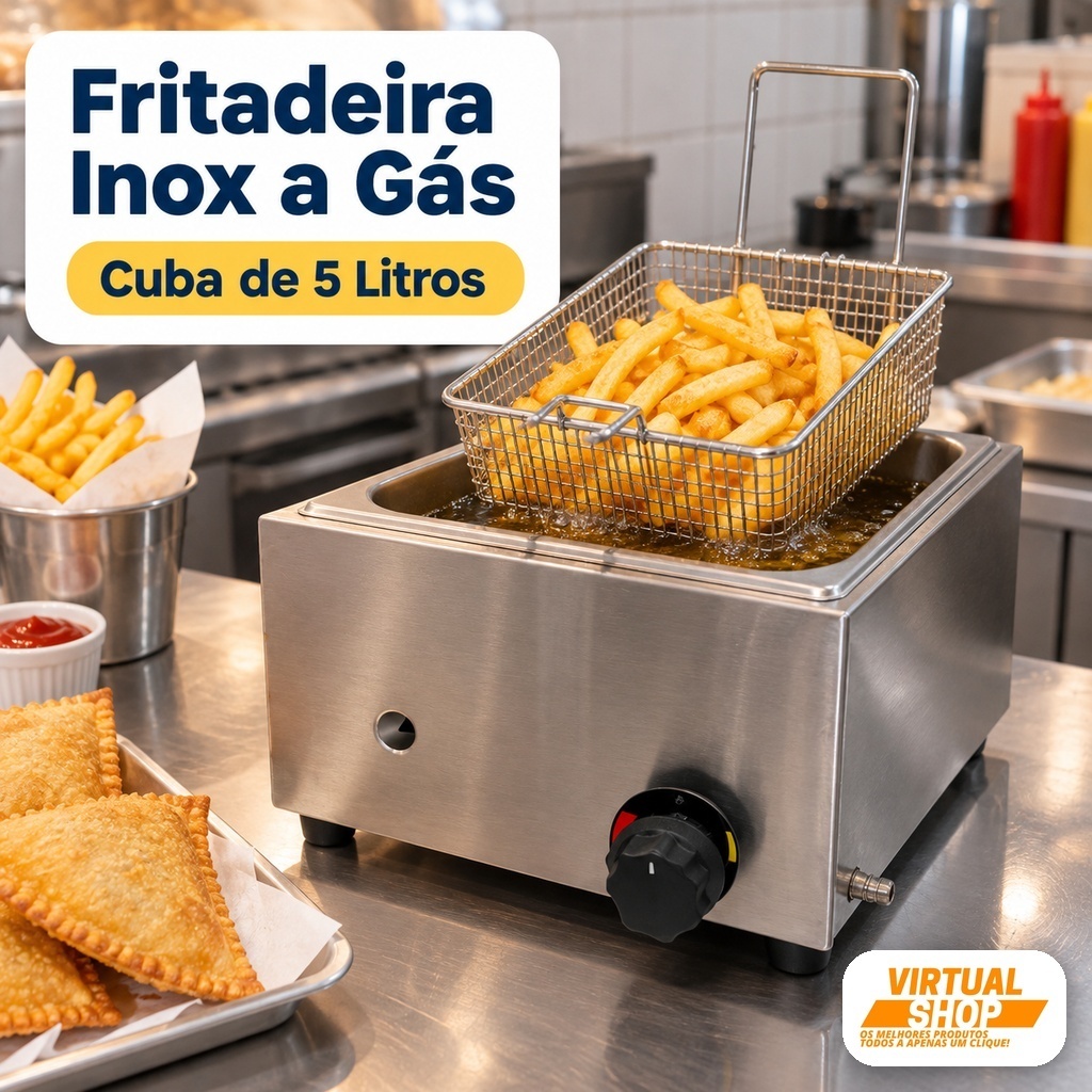 Fritadeira Profissional de Inox 5 Litros com 1 Cuba á Gás