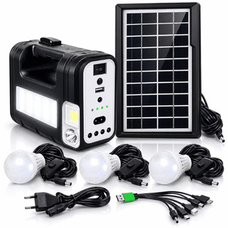 Kit Lanterna Bateria Solar Portatil Painel Led 3 Lampadas