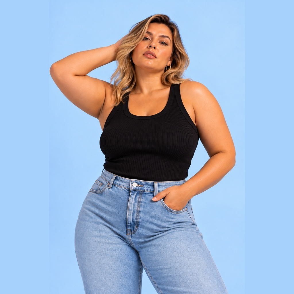 Kit 3 Blusas Regata Plus Size Feminina Canelada Ribana Premium G1 G2 G3 Alça Larga Básica — imagem 2 de 2