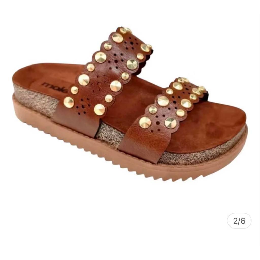 ￼Sandália rasteirinha feminina Papete Moleca Caramelo Tratorada Flatform Birken Confortavel sandalia
