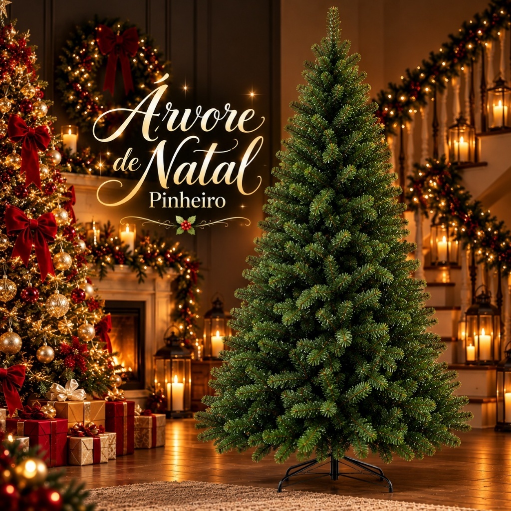 Árvore de Natal Pinheiro Super Cheia Luxo Galhos Realistas Base Metal Decoração Natalina