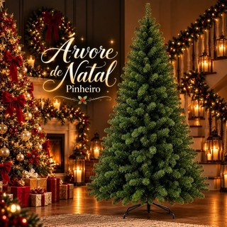 Árvore de Natal Pinheiro Super Cheia Luxo Galhos Realistas Base Metal Decoração Natalina