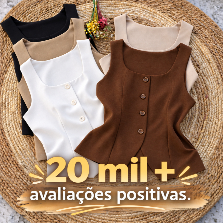 Colete Feminino Alfaiataria Alça Larga Gola Quadrada com Detalhe Aberto– Elegante, Clássico Primavera/Verão 2026 #97