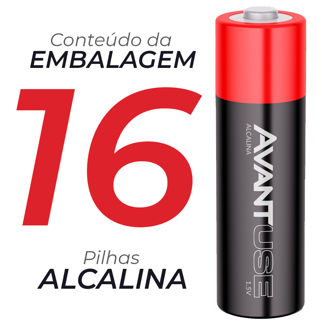 Kit 16 Pilhas Alcalinas AA 1,5V Avant Use Longa Duração Controle Remoto Brinquedos Lanterna · foto 2