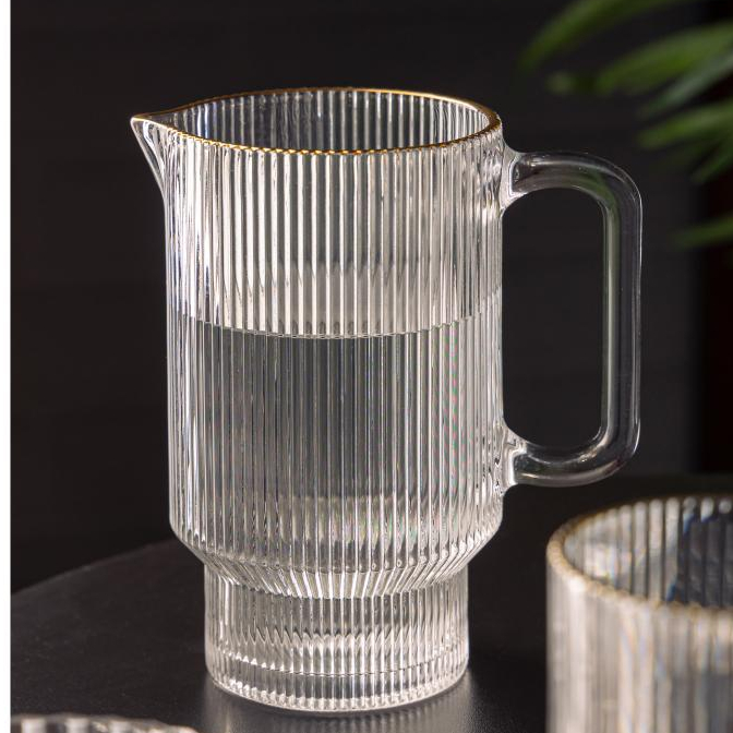 Jarra Lines 900ml Cristal Ecológico com Fio de Ouro Wolff para Água Sucos Bebidas Mesa Posta Servir Elegante Sofisticada