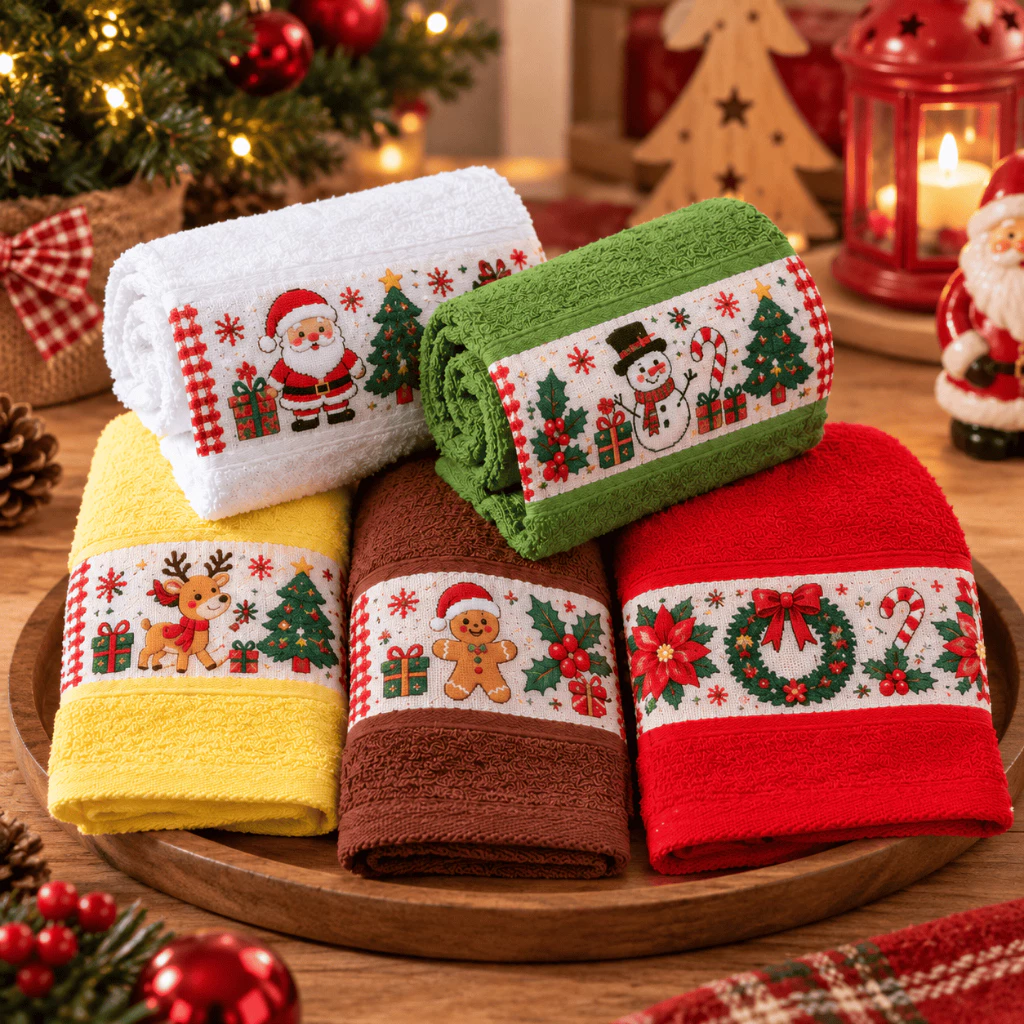 Kit 5 Toalha Lavabo Decoração Natal Natalina 100% Algodão 26x47cm — imagem 1