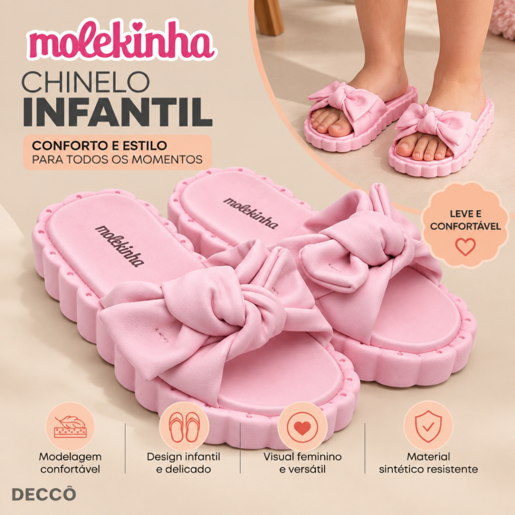 Sandália Infantil Molekinha Menina Com Laço Delicada Confortável Design Moderno
