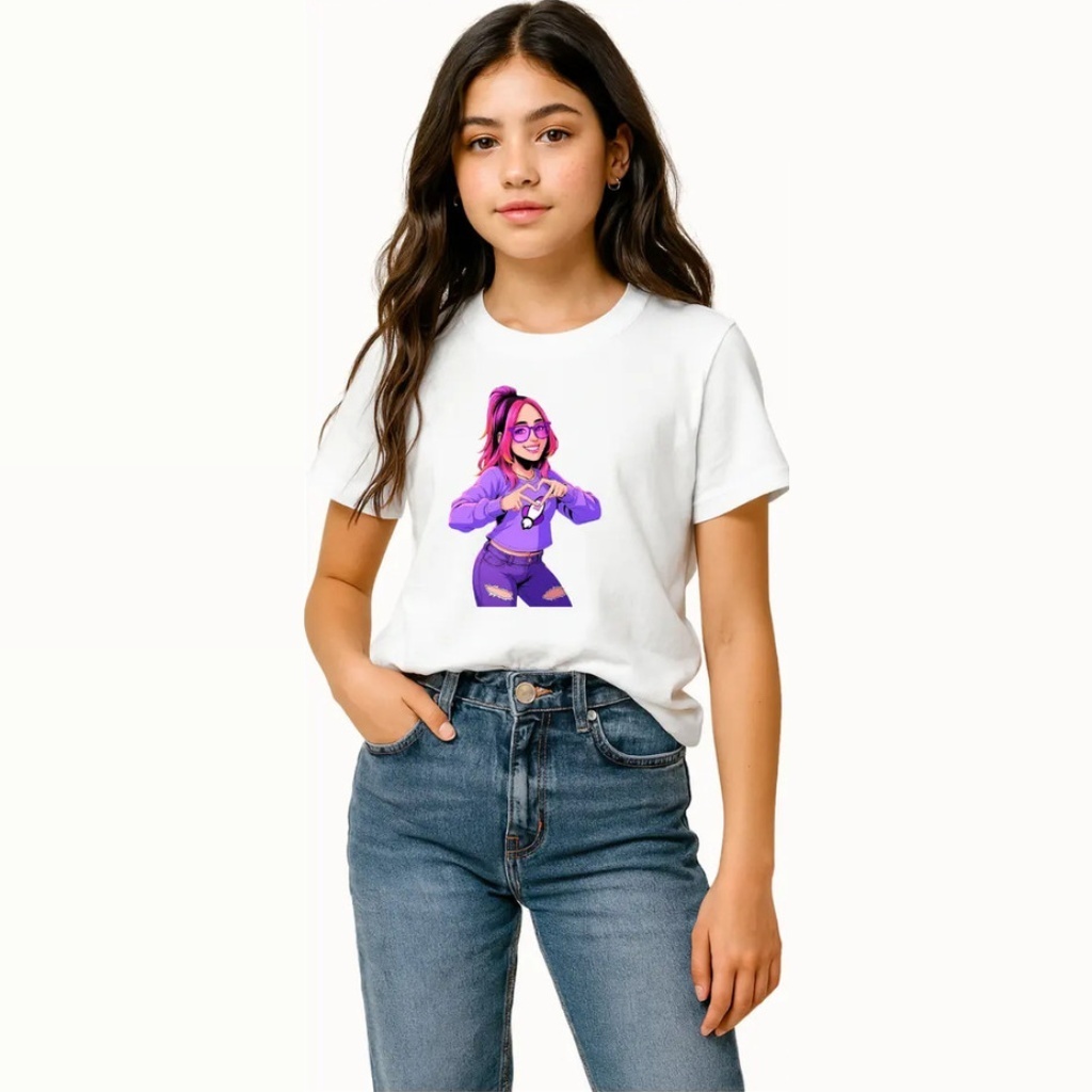 Camiseta Infantil Feminina Menina Criança Katlen Estampada Algodão Manga Curta Moda Infantil Verão Grupo Dos Rosas
