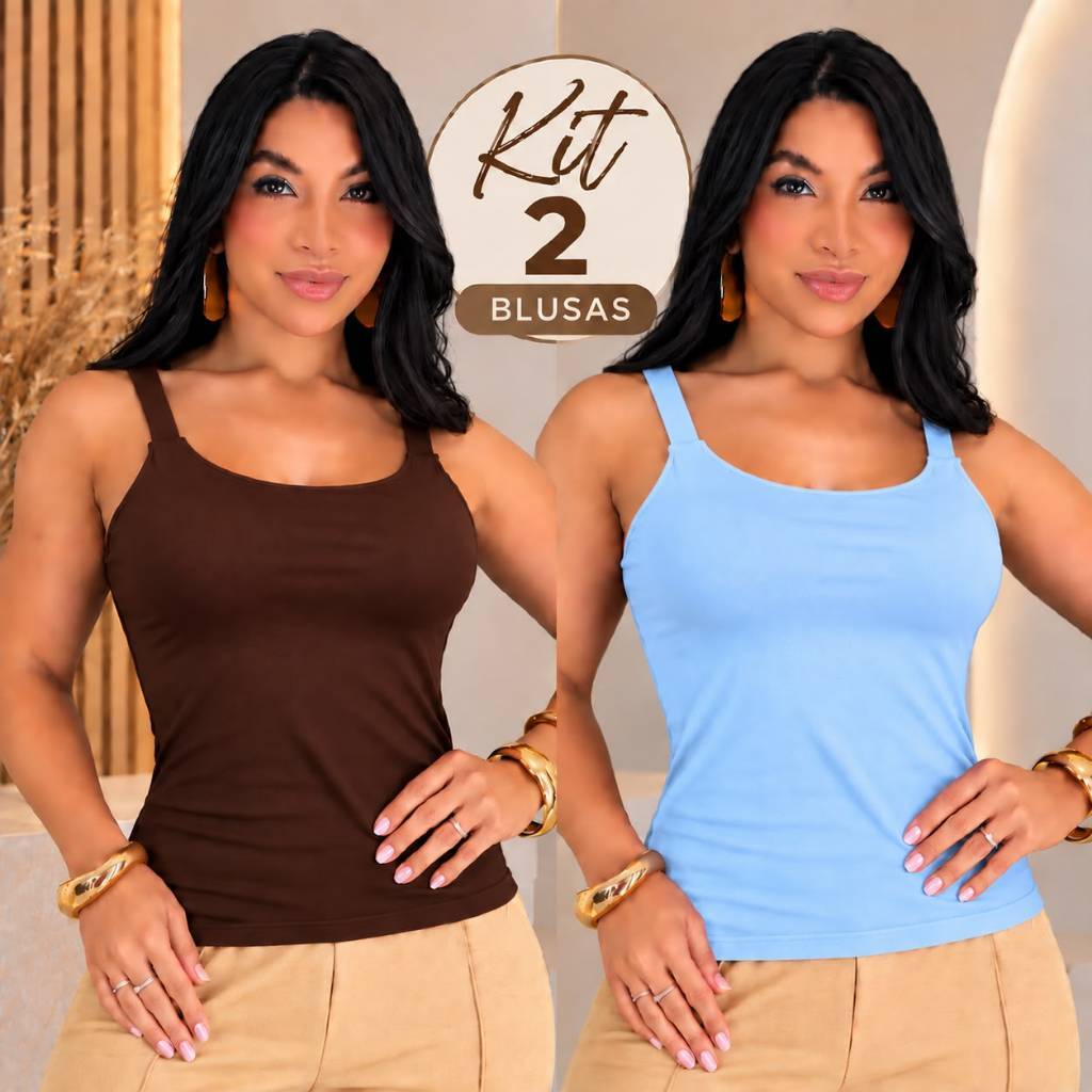 Kit 2 Blusas Regata Feminina Poliamida Frente Dupla Não Transparente